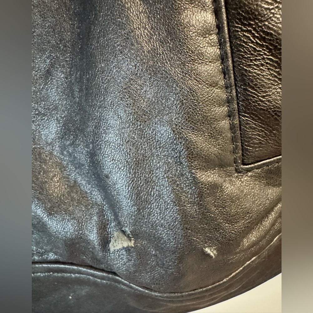Vintage Calvin Klein Men’s Leather Jacket XL Black Moto Zip Coat Distressed Worn - Picture 5 of 10
